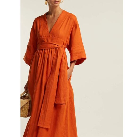 Three Graces Vivi Linen Sundress 2 Orange NWT - Picture 2 of 12